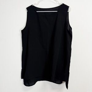 Fridaze Sleeveless Shirt Womens 0X Black Linen Redefined Front Top Classic